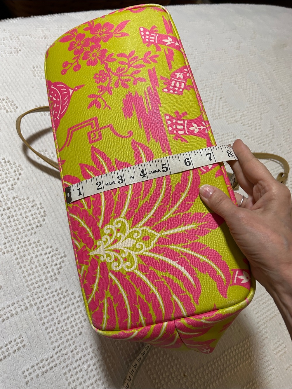 Spartina Tropical Elephant Tote Bag in Pink and Lime with wristlet - Picture 13 of 13